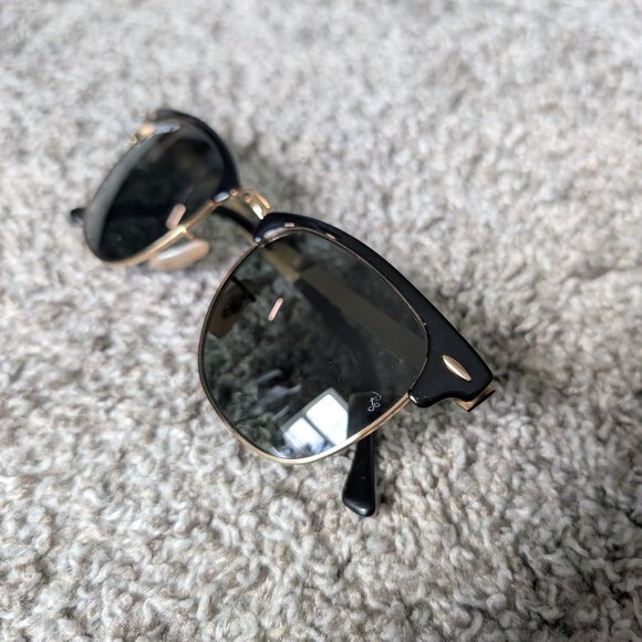 Ray-Ban Clubmaster Metal Black Frame w/ Green Polarized Lens - Picture 5 of 9